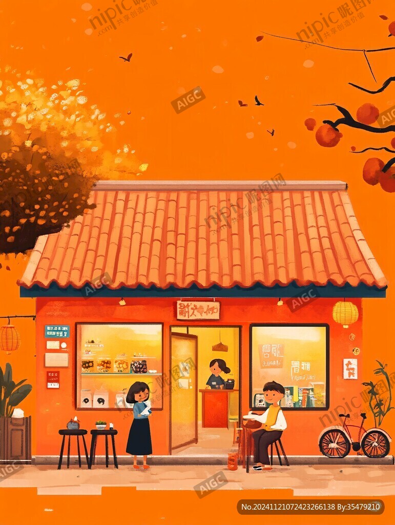 奶茶春节插画