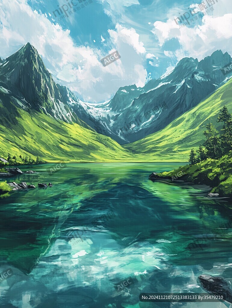山湖插画