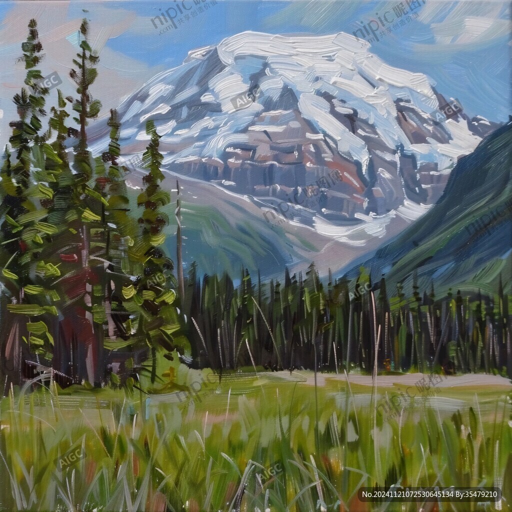 雪山水粉画