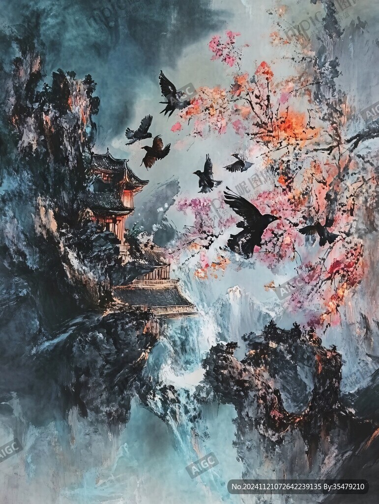 梦幻花鸟油画