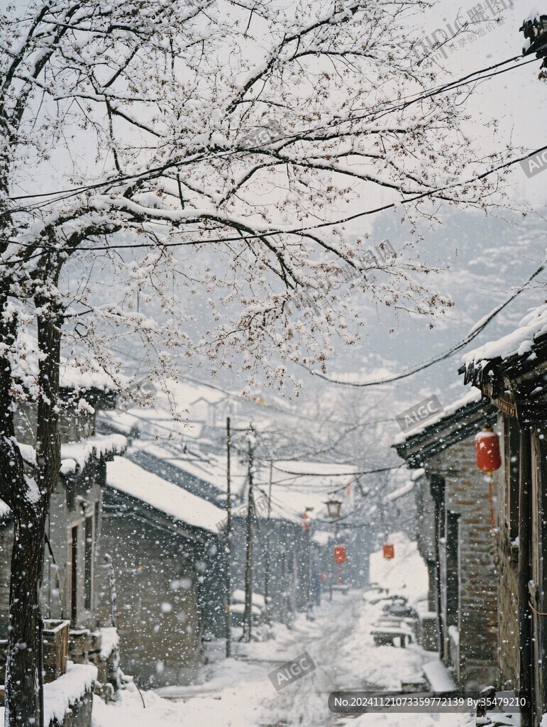 飘雪的古镇