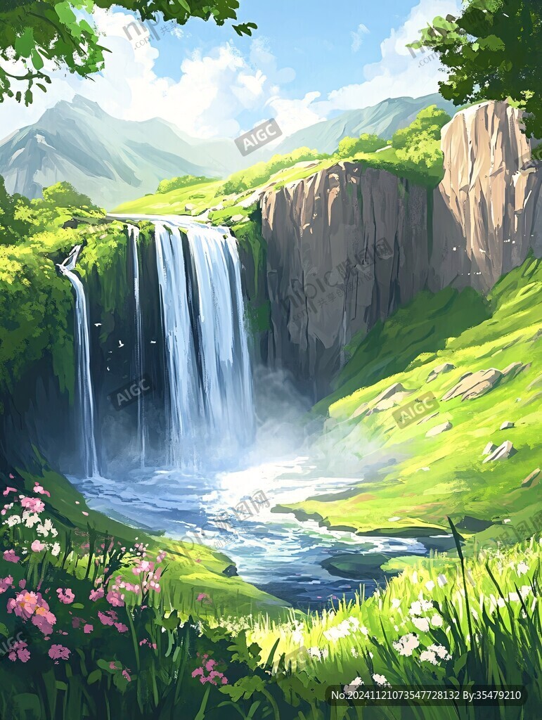 山泉水插画