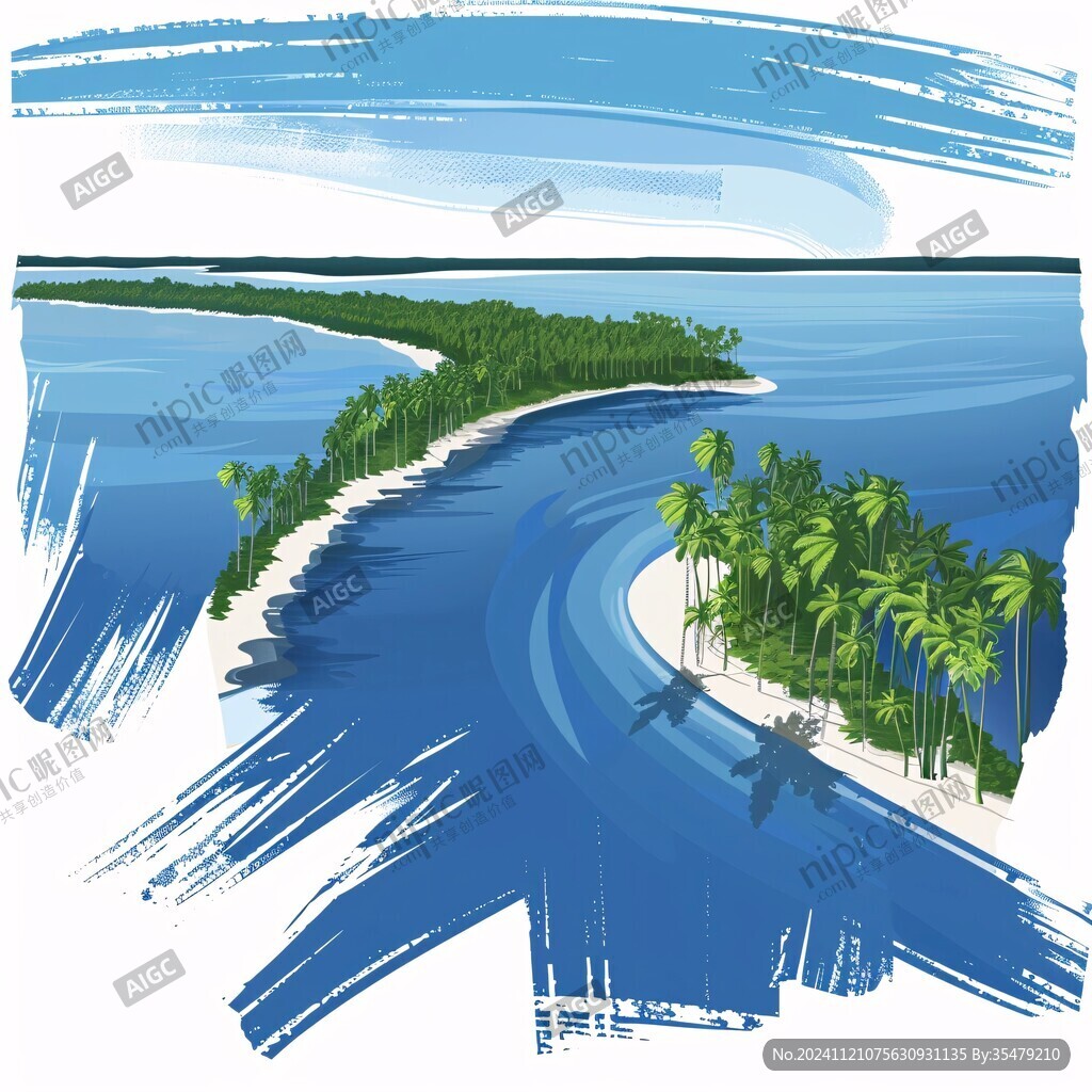 手绘海边风景