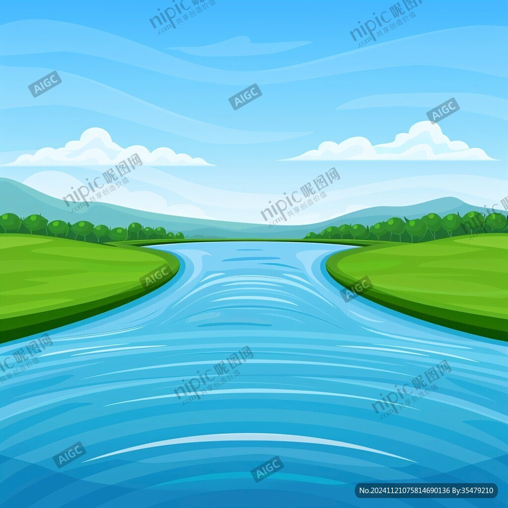 草地河水