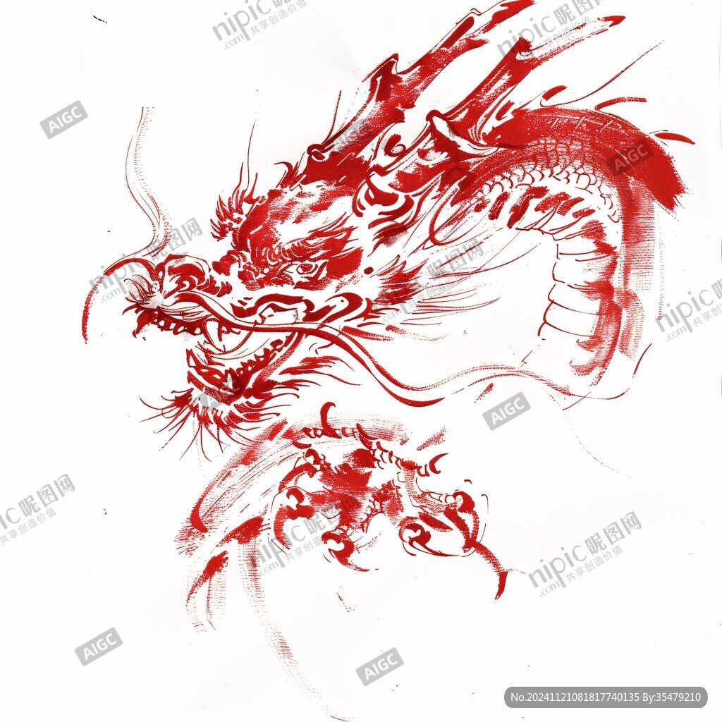 红色中国风龙手绘