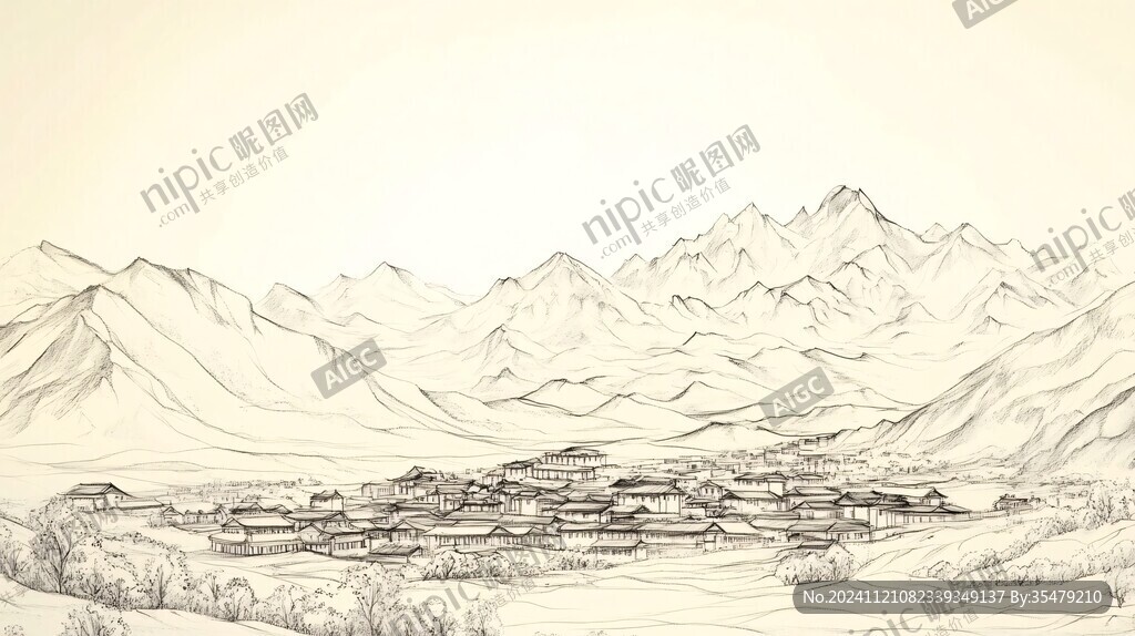 纳西族建筑线稿