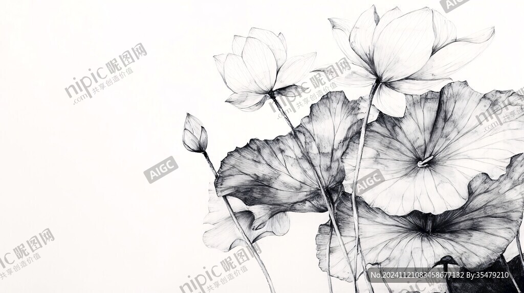 手绘装饰画墨荷