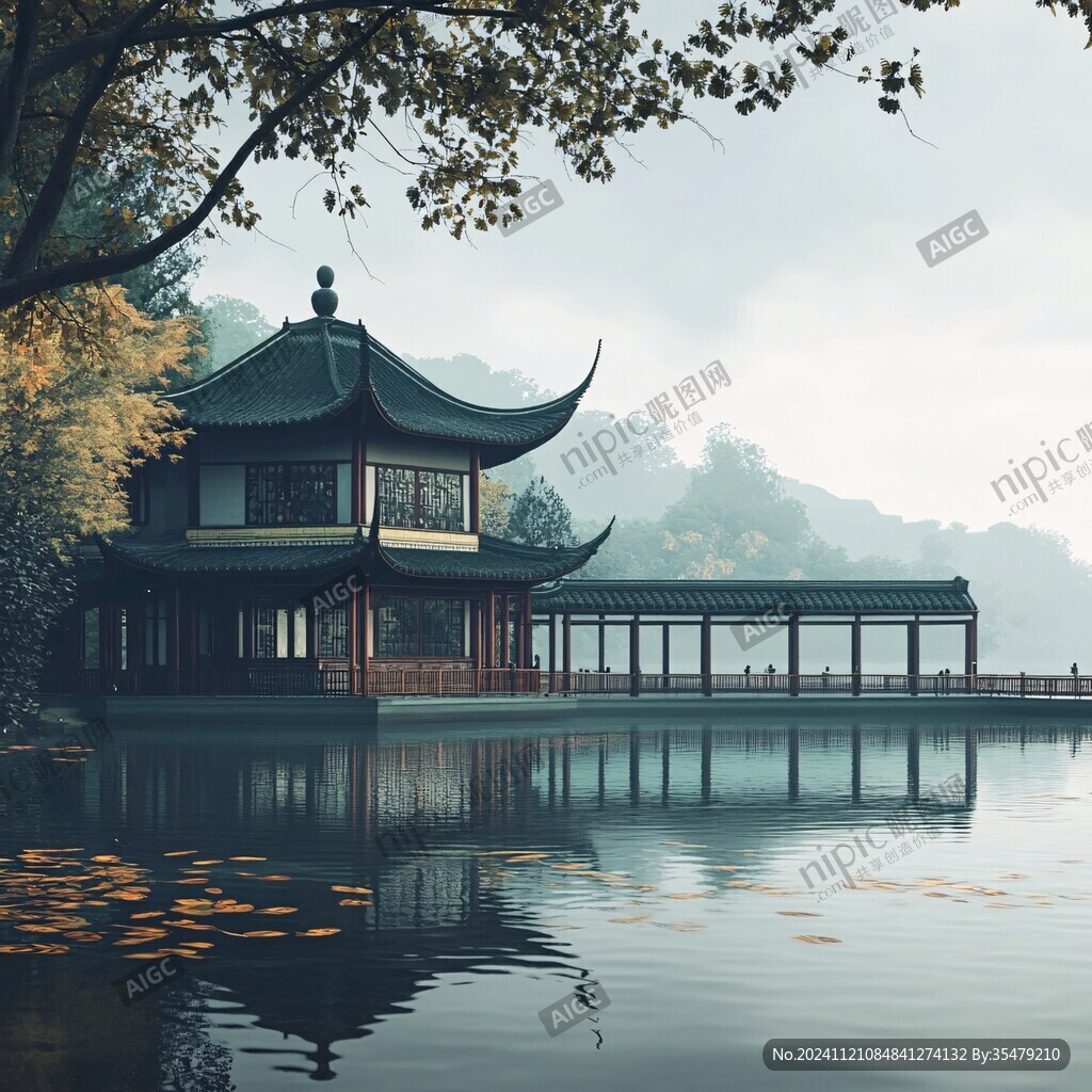 插画爱晚亭