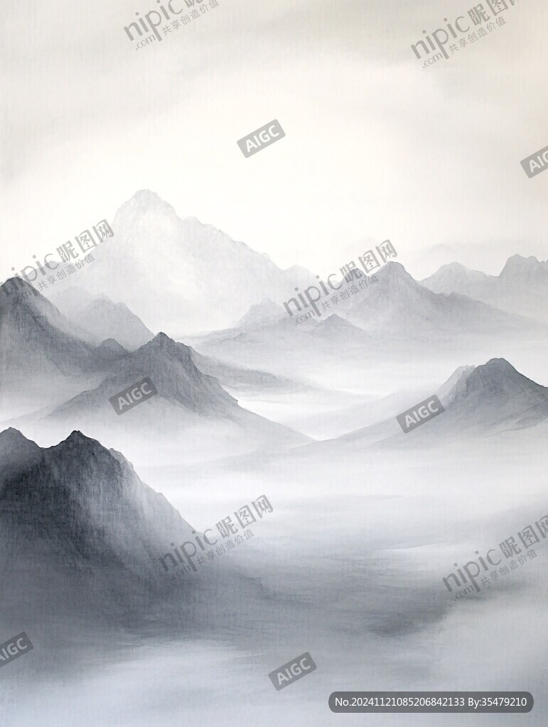 飘渺远山云雾风景画