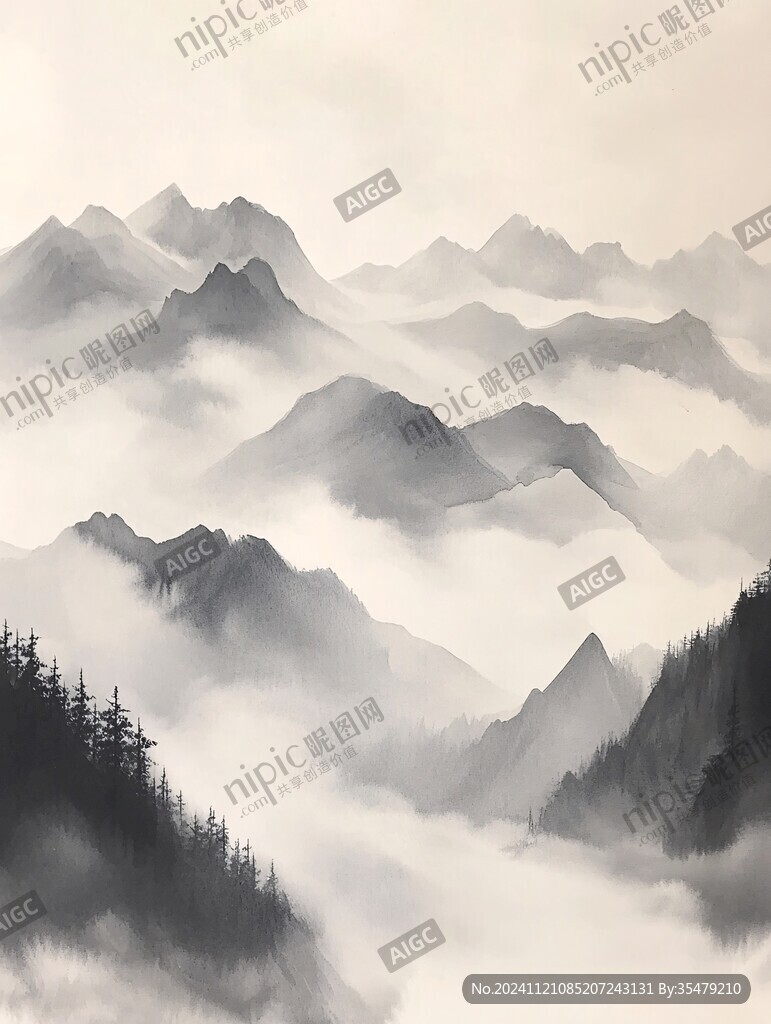 雾霾山水画