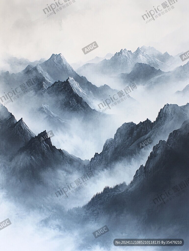 蓝调水墨群山