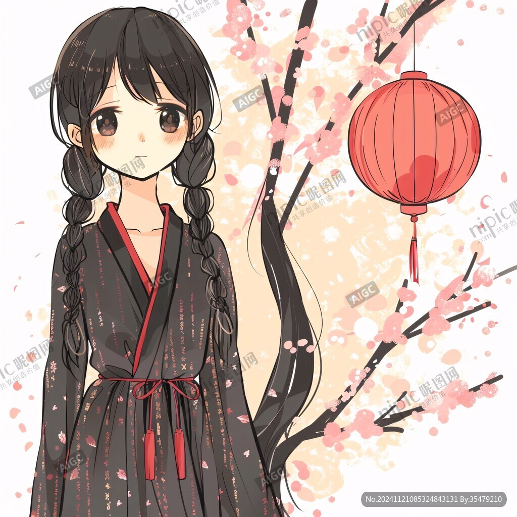 古风汉服q版女孩过年