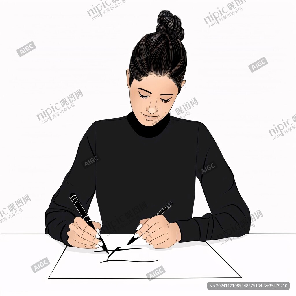 女生做设计插画