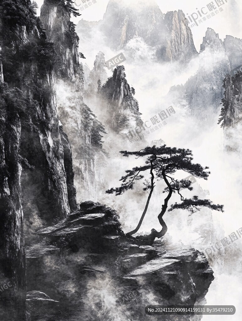 迎客松油画