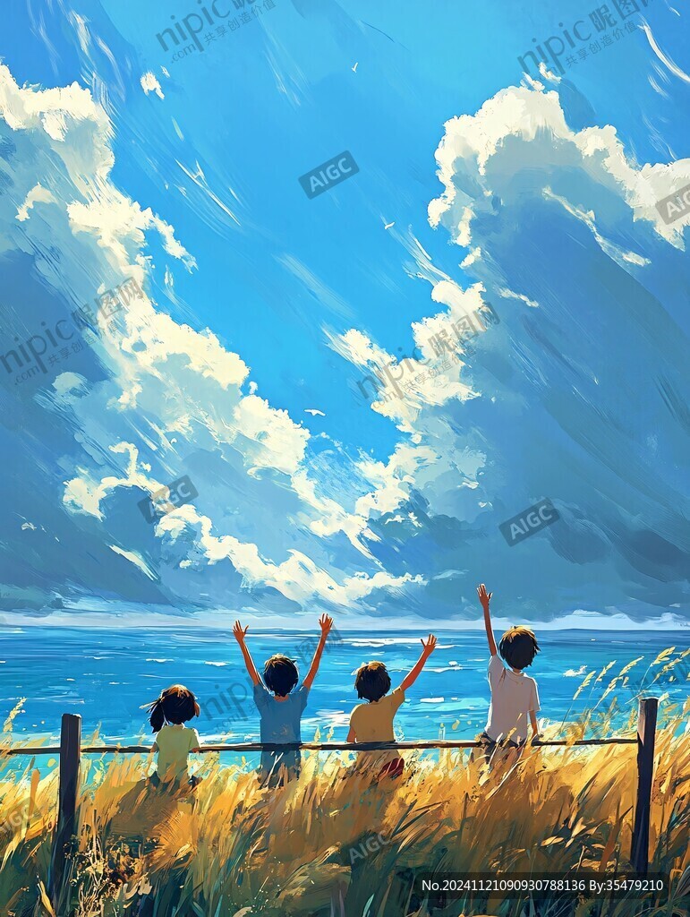 插画海边