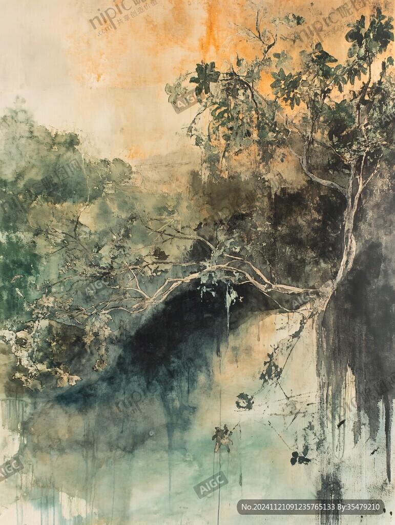 暨南大学水彩水墨山水