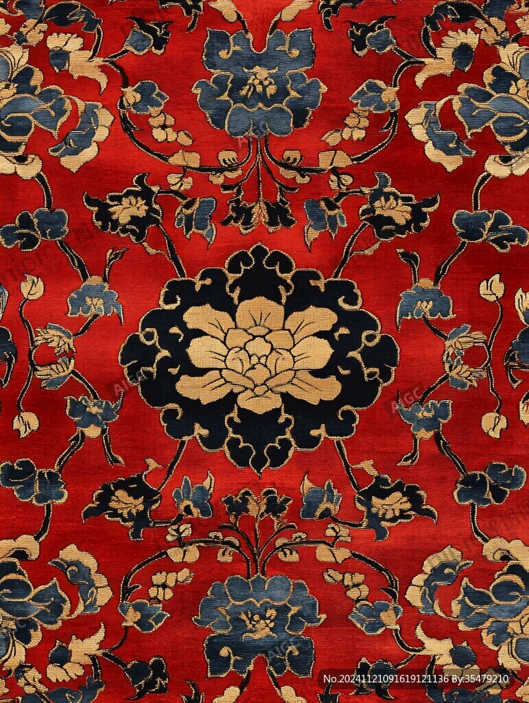 红缎钉绫花卉纹