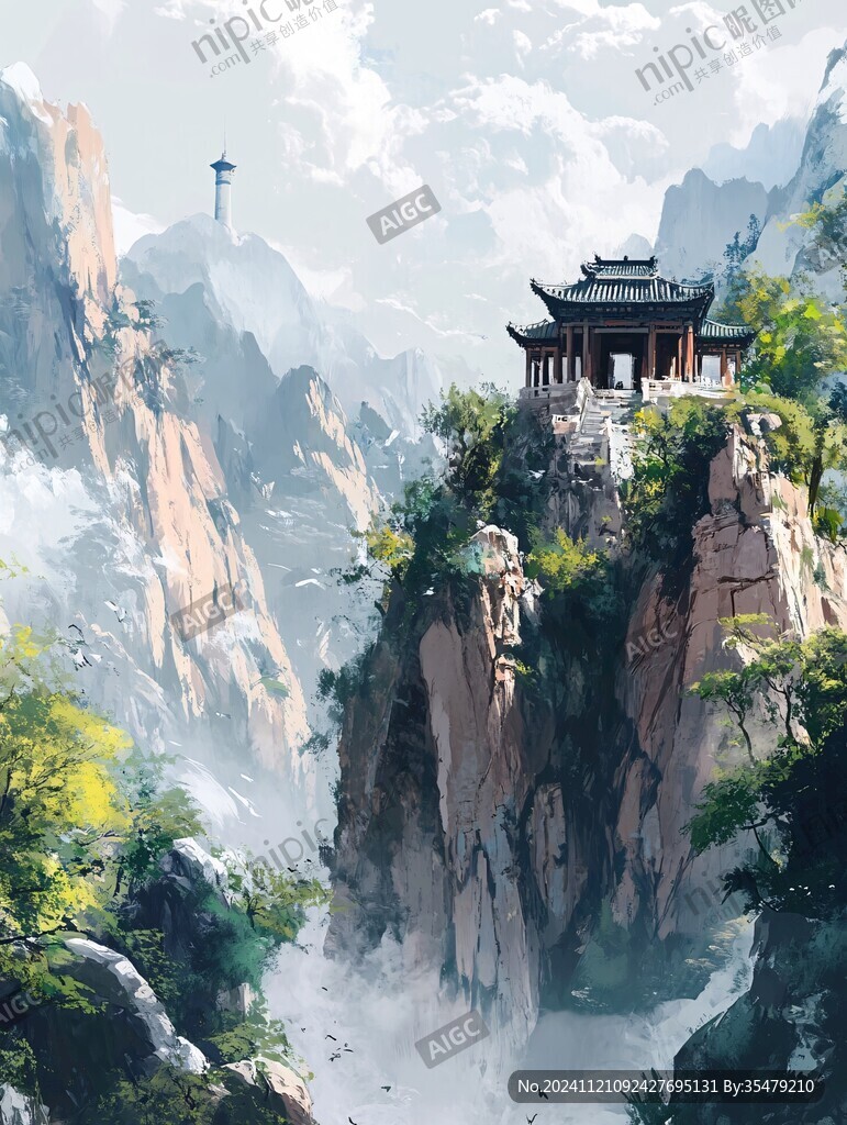 天界晓钟风景插画