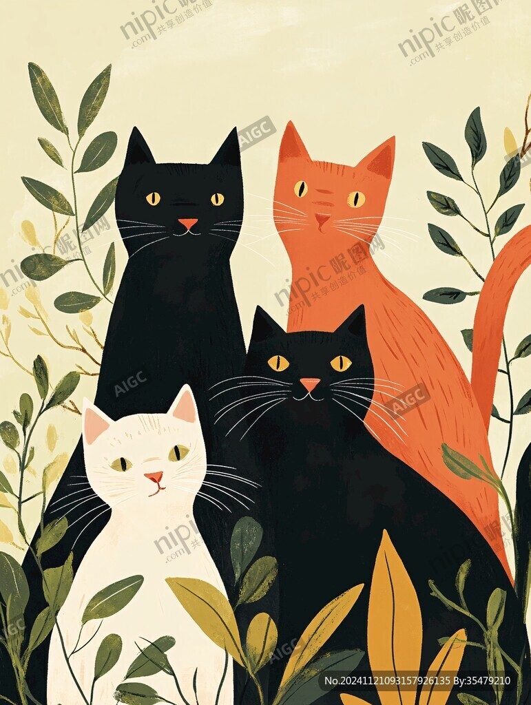 多只猫插画