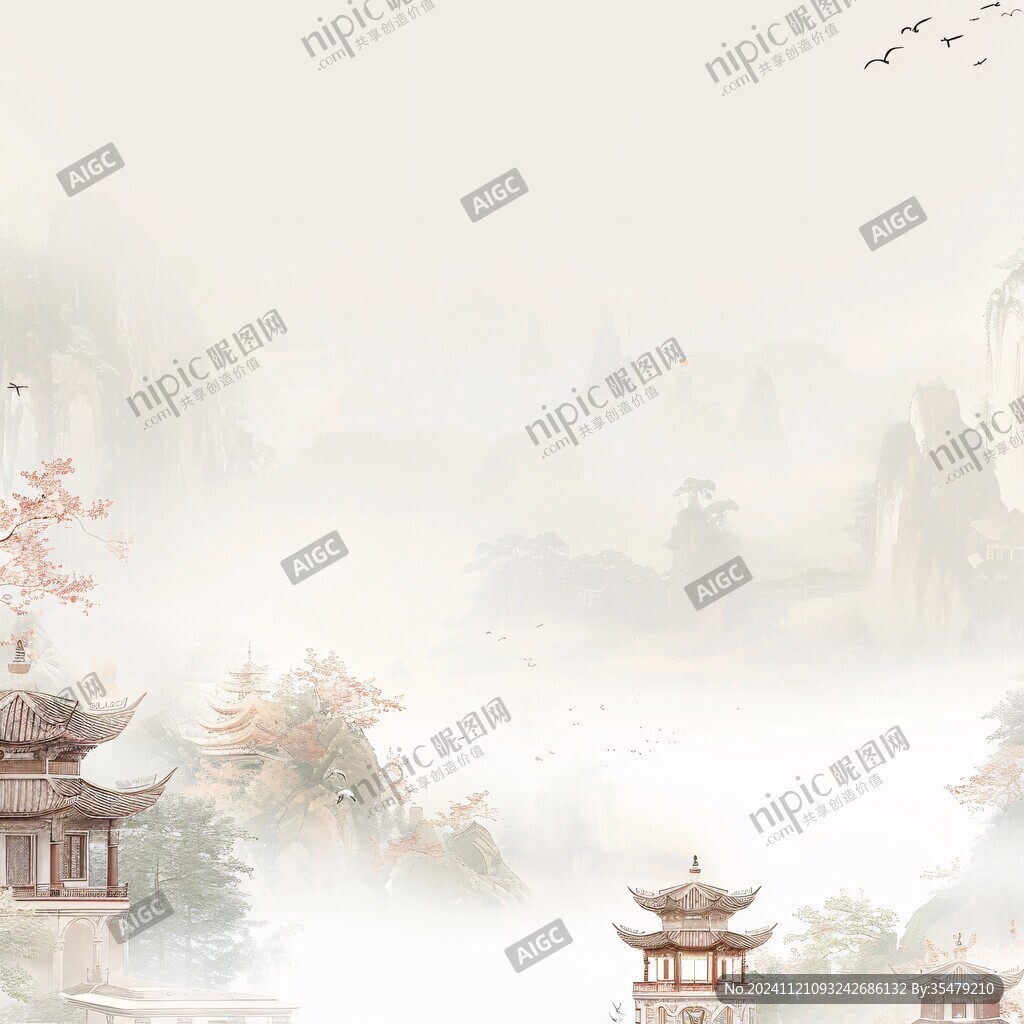 淡雅金色烟雾山水
