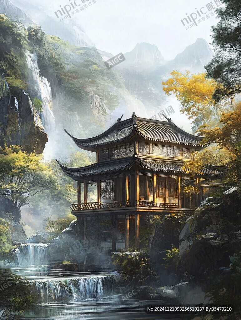 新中式楼阁皇宫山水