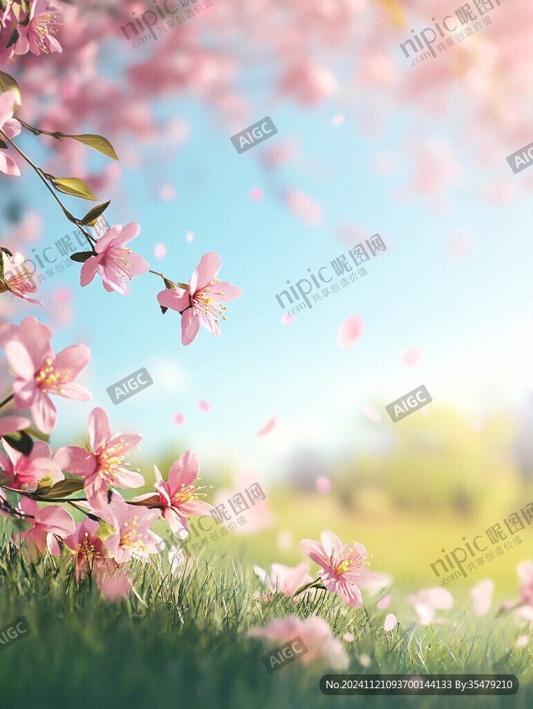 樱花草地背景