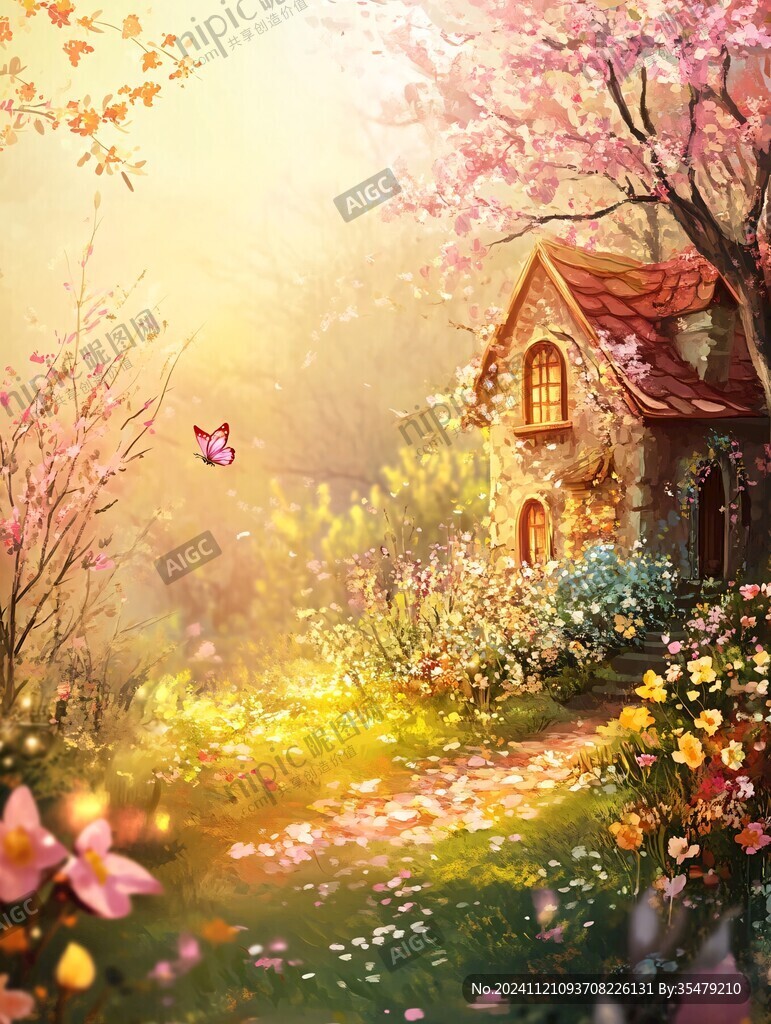 桃花丛中的小屋