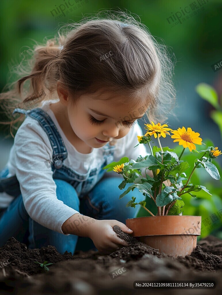 小女孩与植物