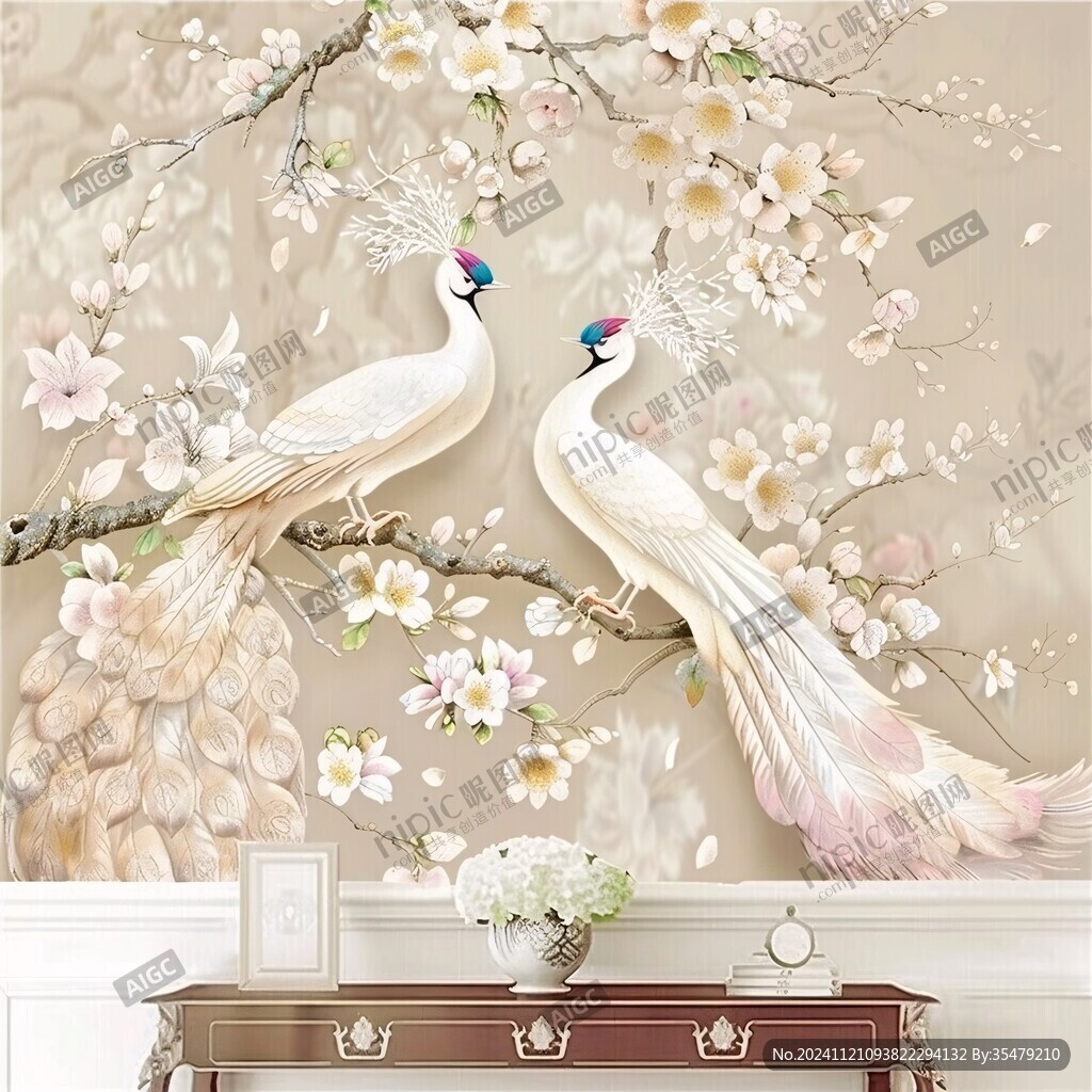 玉兰花花鸟墙纸