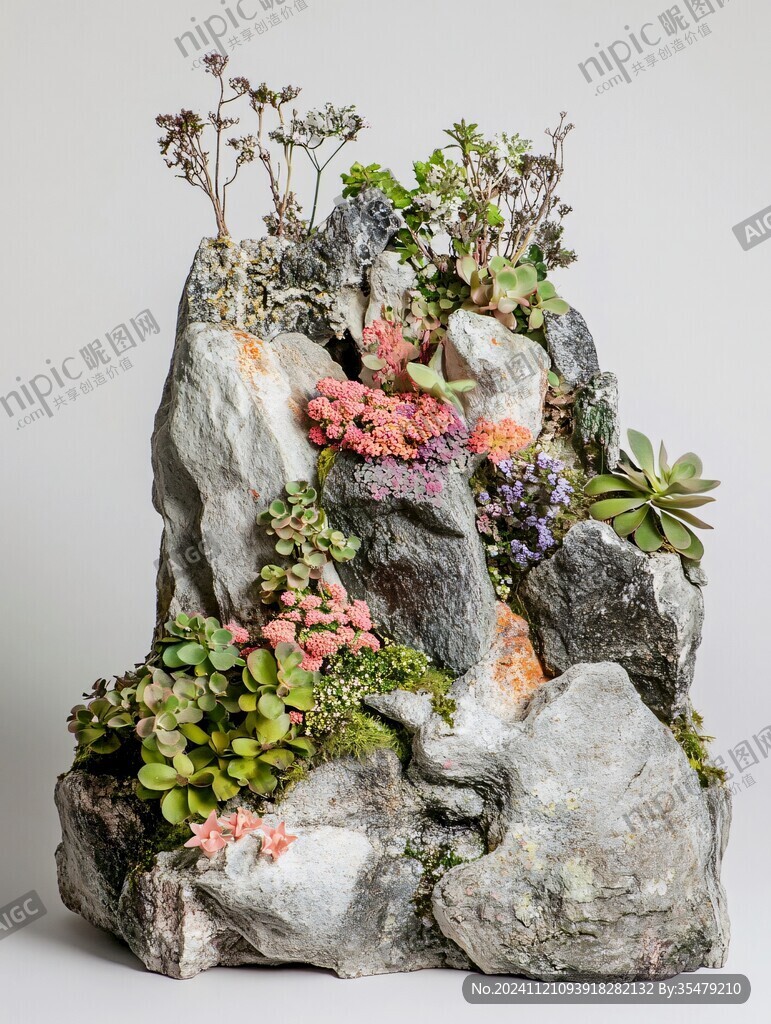 植物花卉花草假山