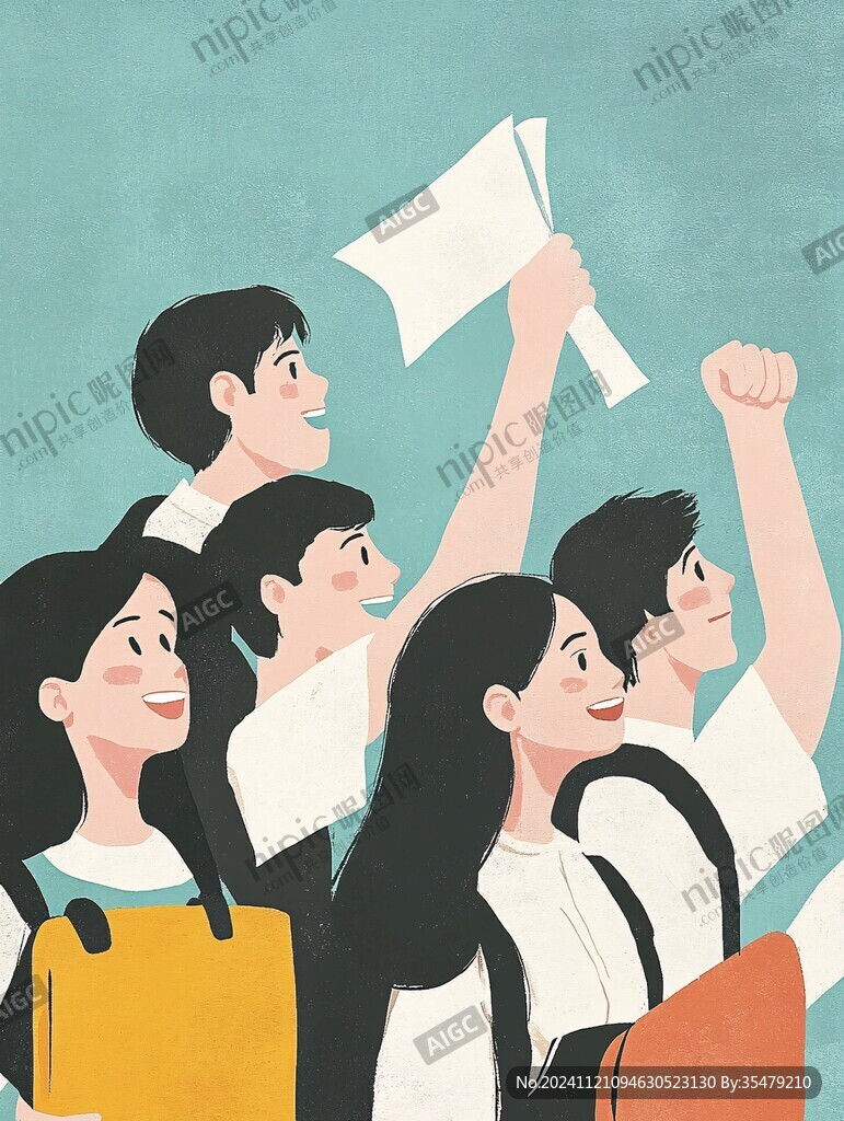 欢呼的学生插画