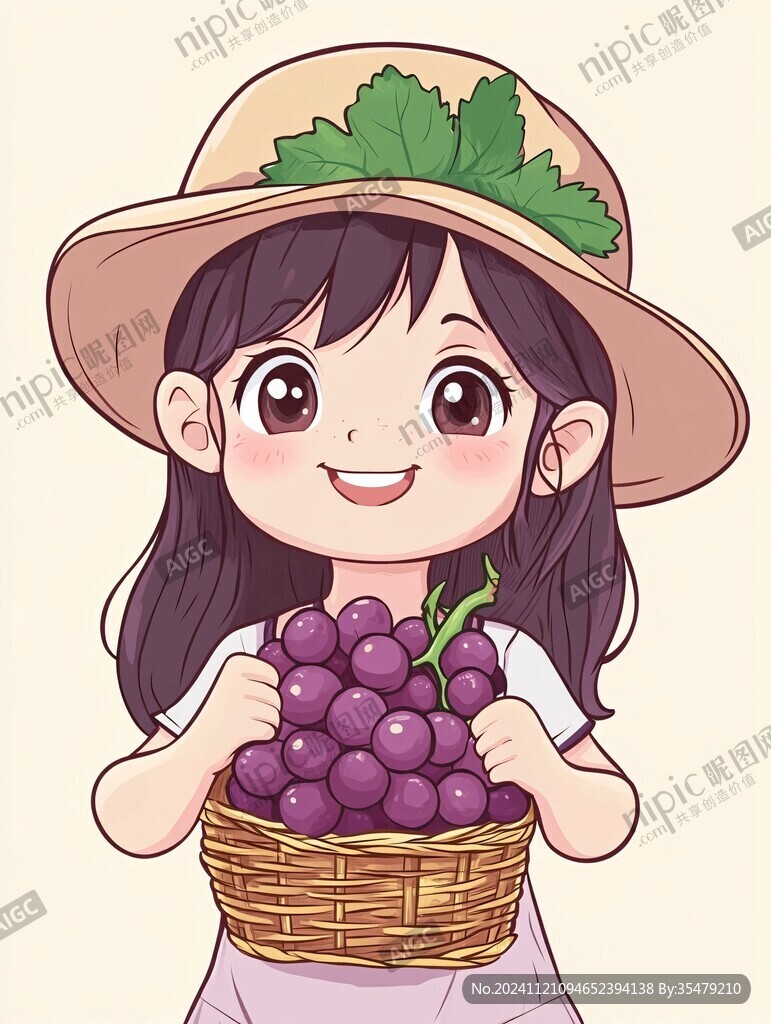 农家女孩采葡萄插画