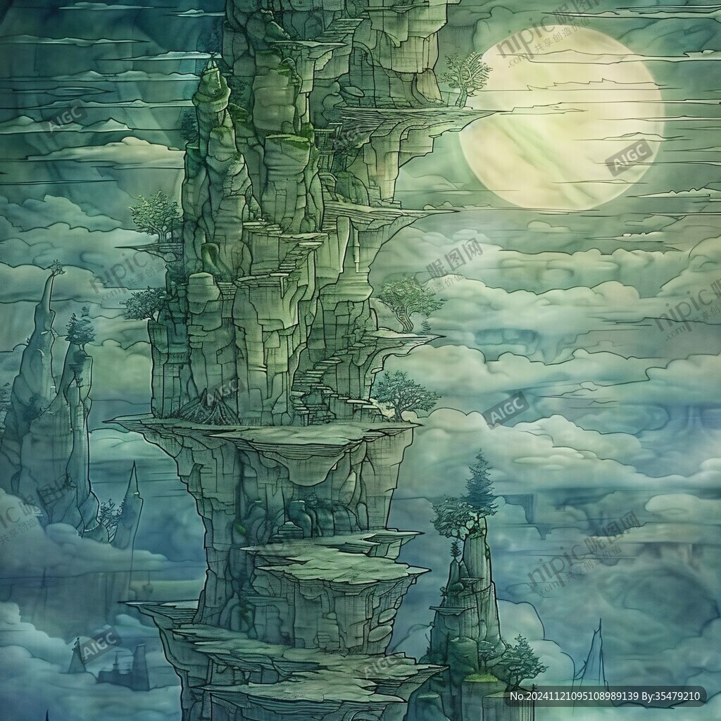 天界晓钟风景插画