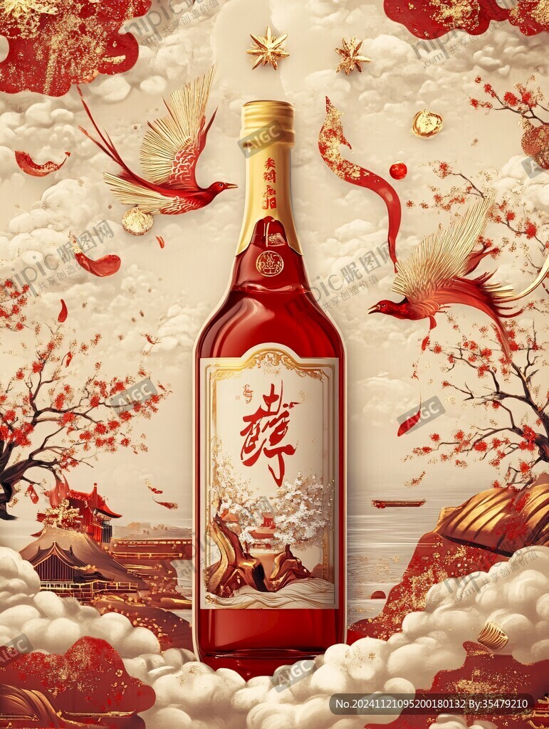 黄酒包装插画