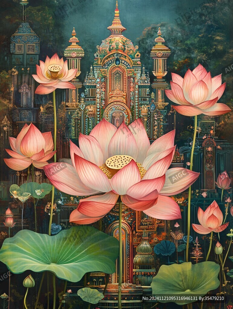荷花油画装饰画