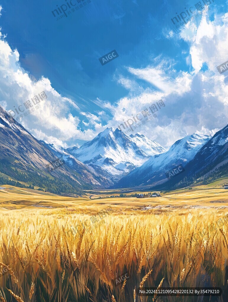 油画麦田风光