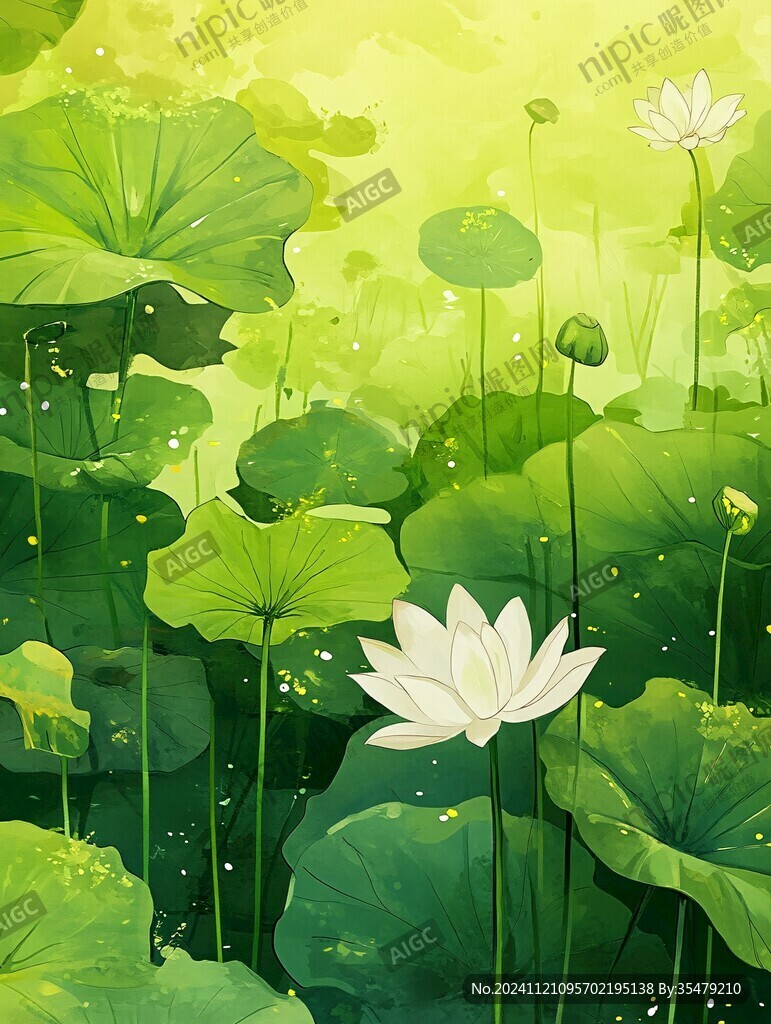 夏天荷塘插画