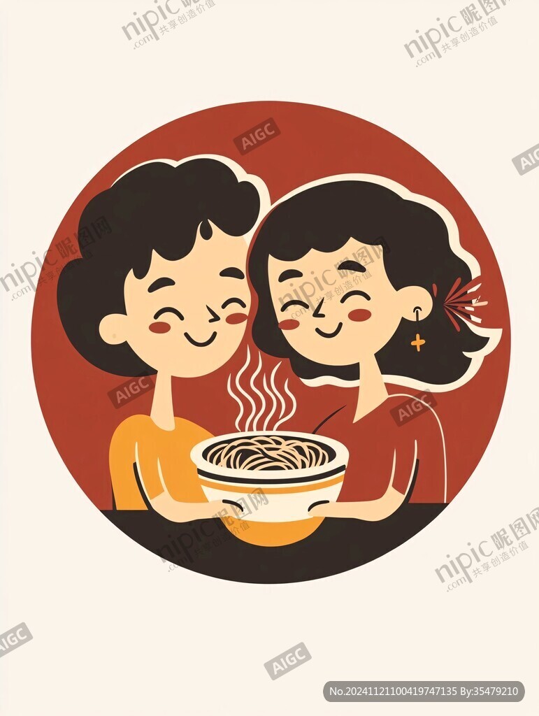 吃螺蛳粉的女孩插画