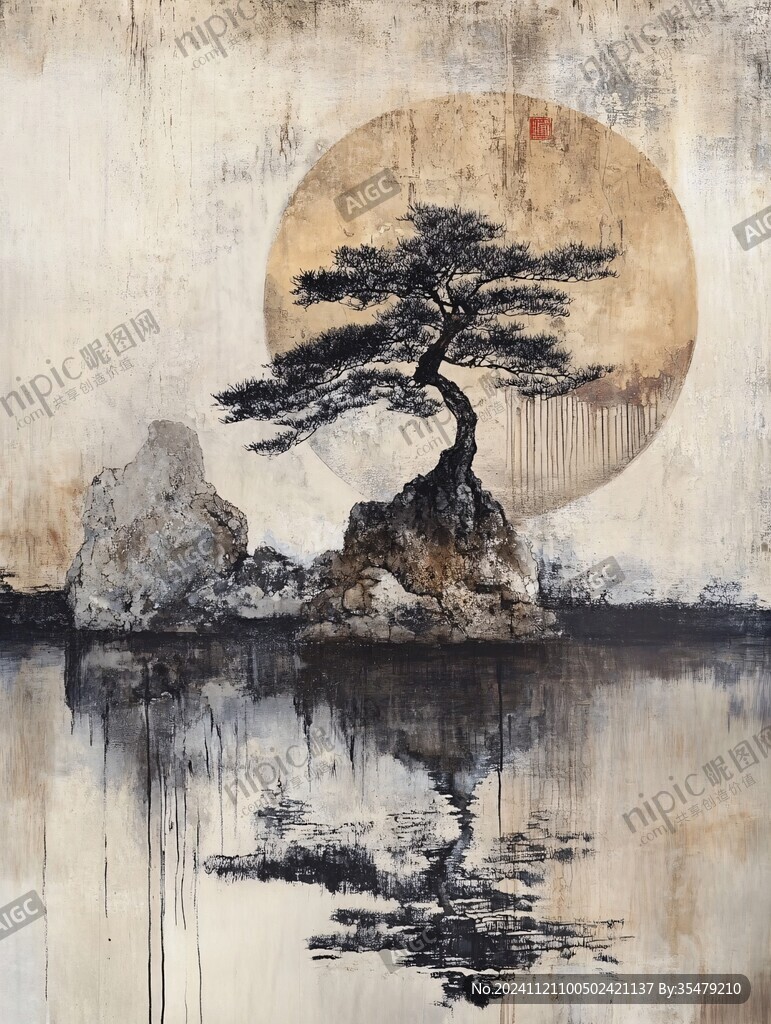 迎客松油画