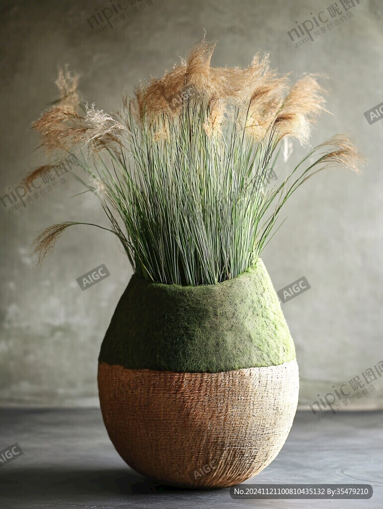 狗尾草丛泥罐花瓶