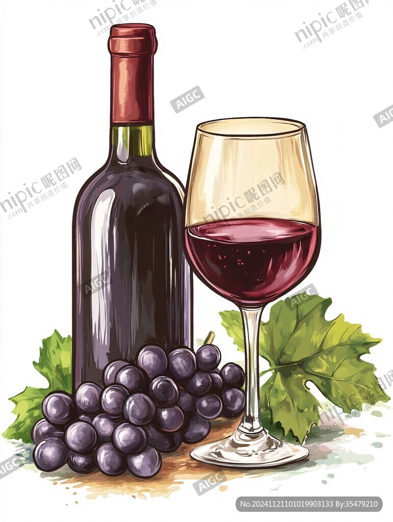 手绘葡萄酒插画