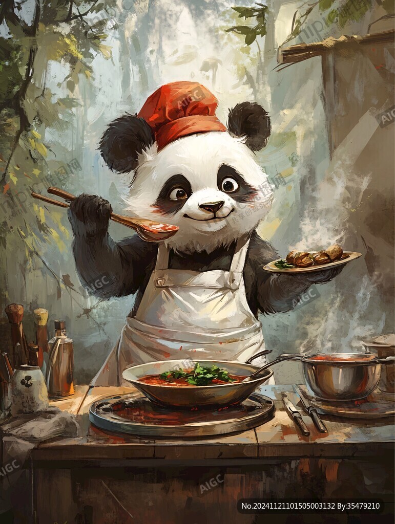大熊猫美食插画