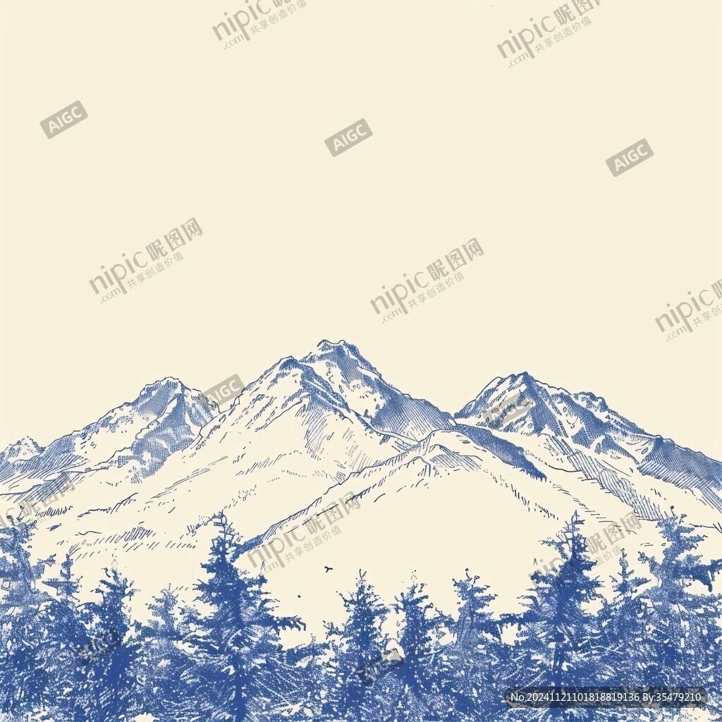 雪山线稿