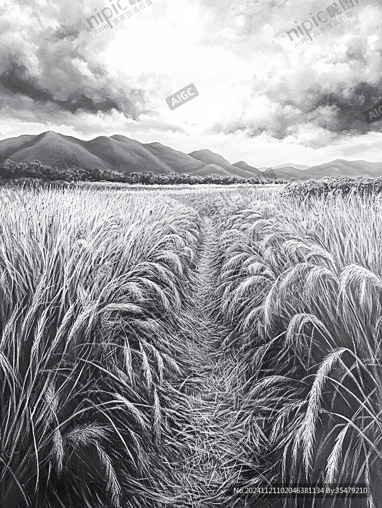手绘芦苇地