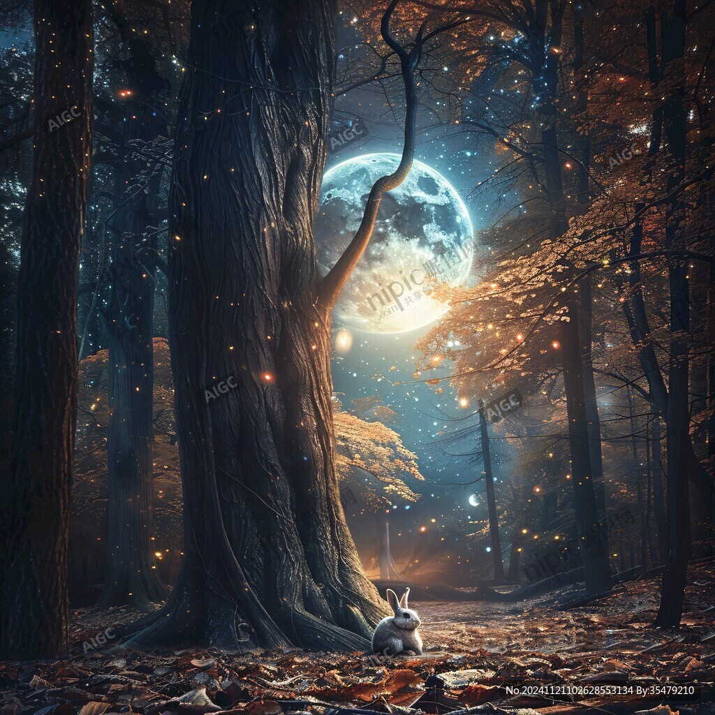 月色夜色梦幻森林背景