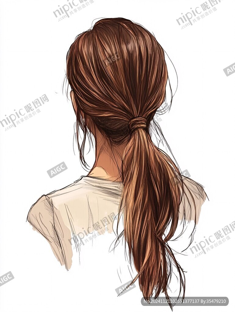 手绘少女背影