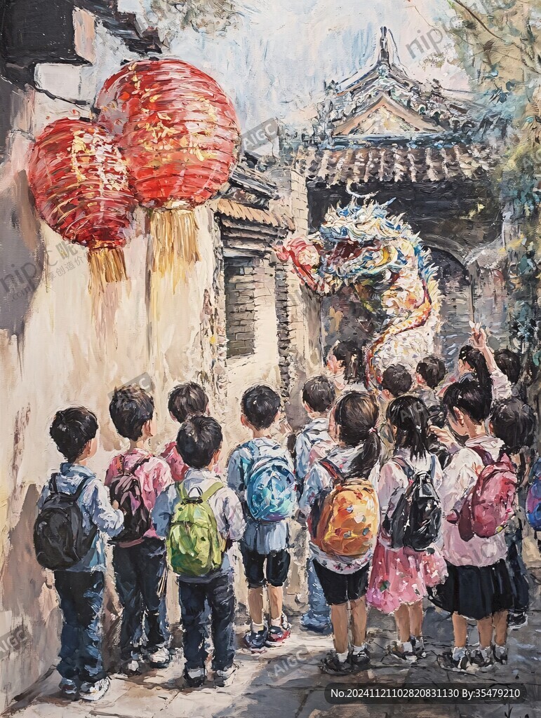 舞龙油画
