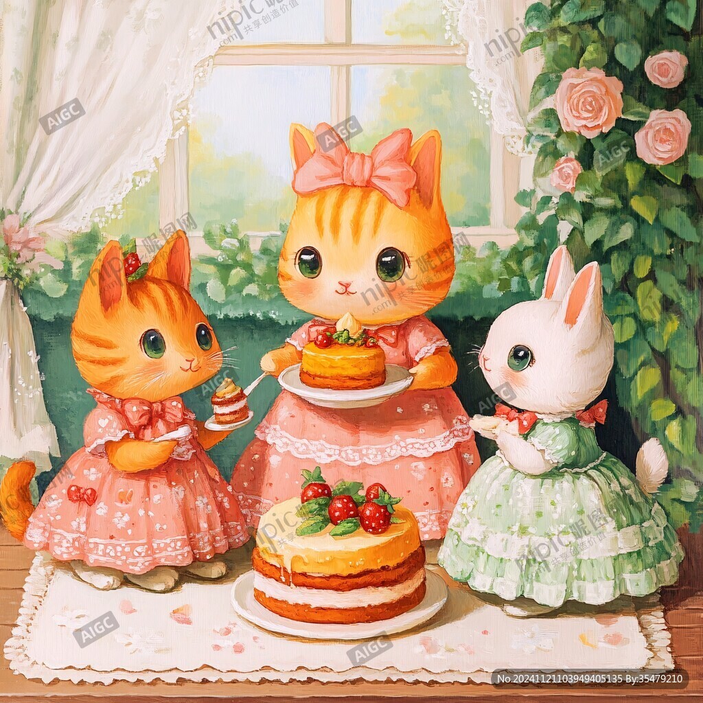 猫咪女孩装饰画