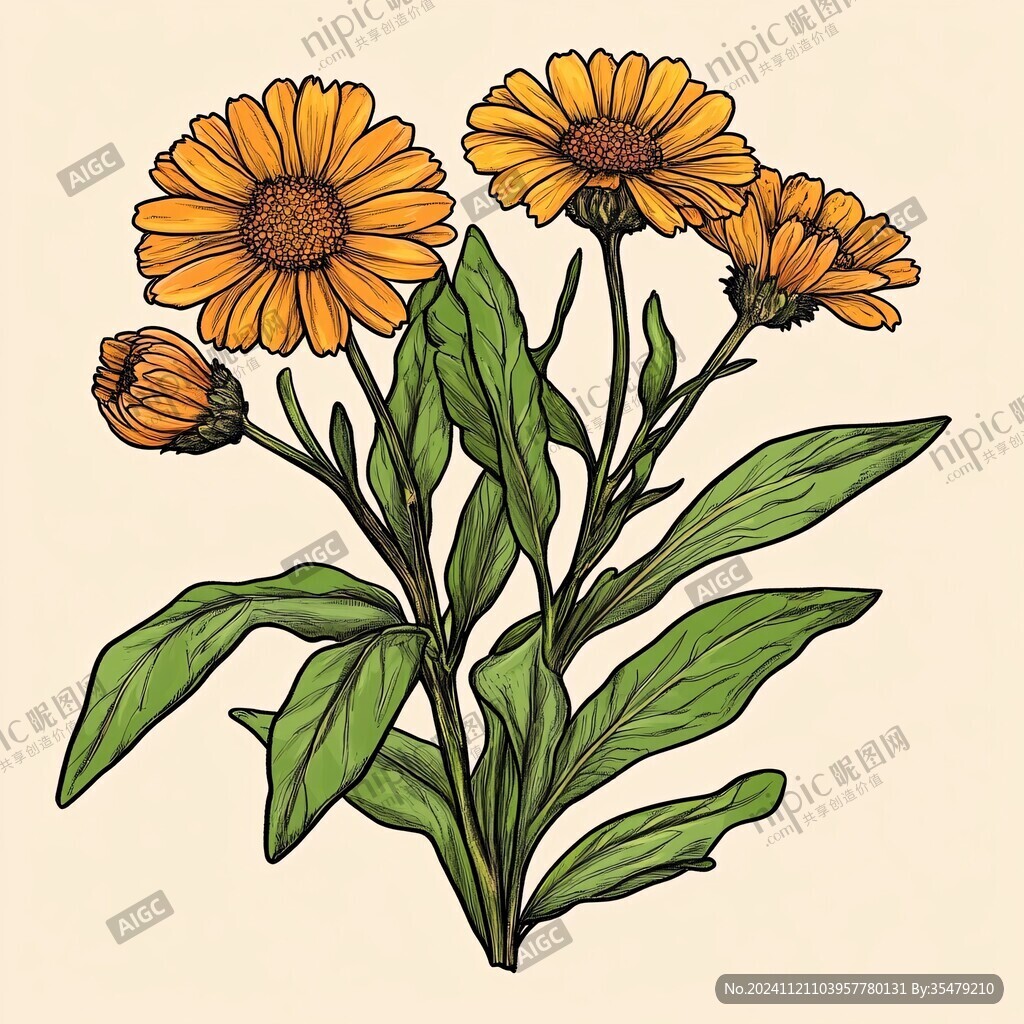 手绘金盏花