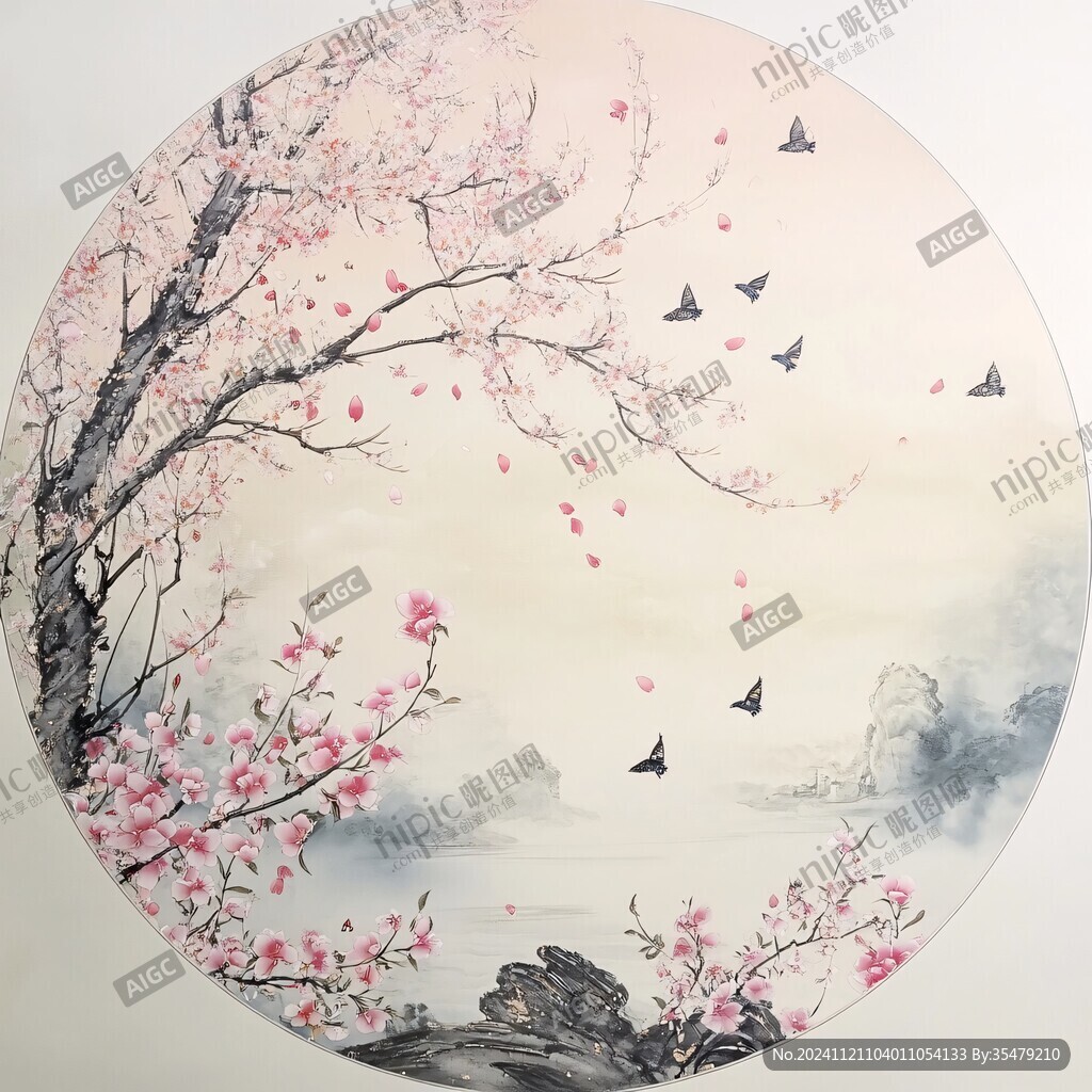 意境山水花鸟圆形画